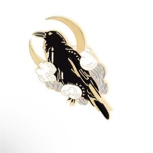 Raven Enamel Pin, Moonlight & Clouds Enamel Pin